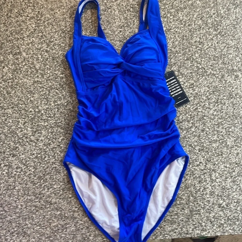 NWT Blooming Jelly ruched waist cinch tie Royal blue swimsuit